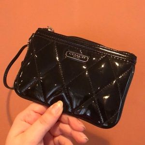 Black quilted glossy Coach wristlet!!